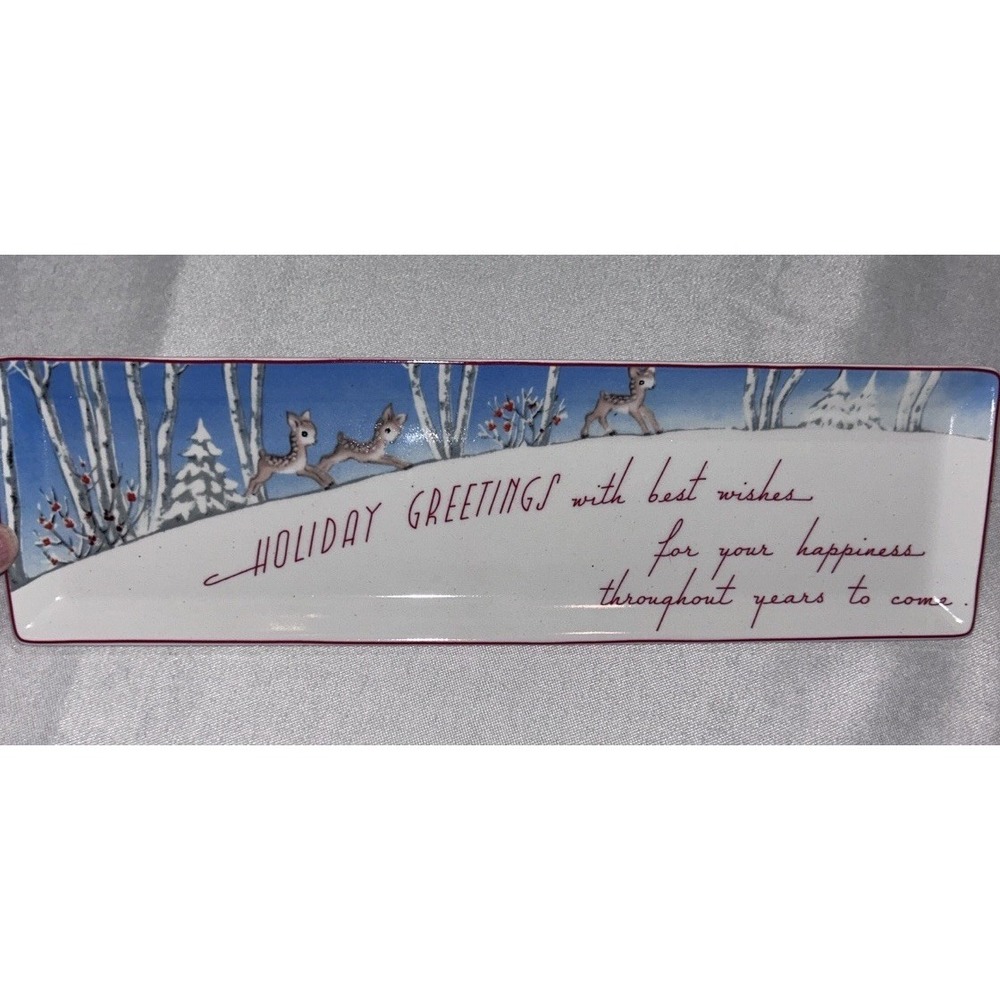 Vintage Rosanna‎ Holiday Greetings Plate 1950's Rectangular Winter Scene